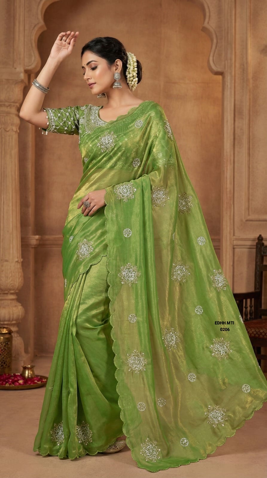 PURE SOFT FANDY SATTIN SILK FABRIC AARKO BORDER IN DESIGNER SAREE